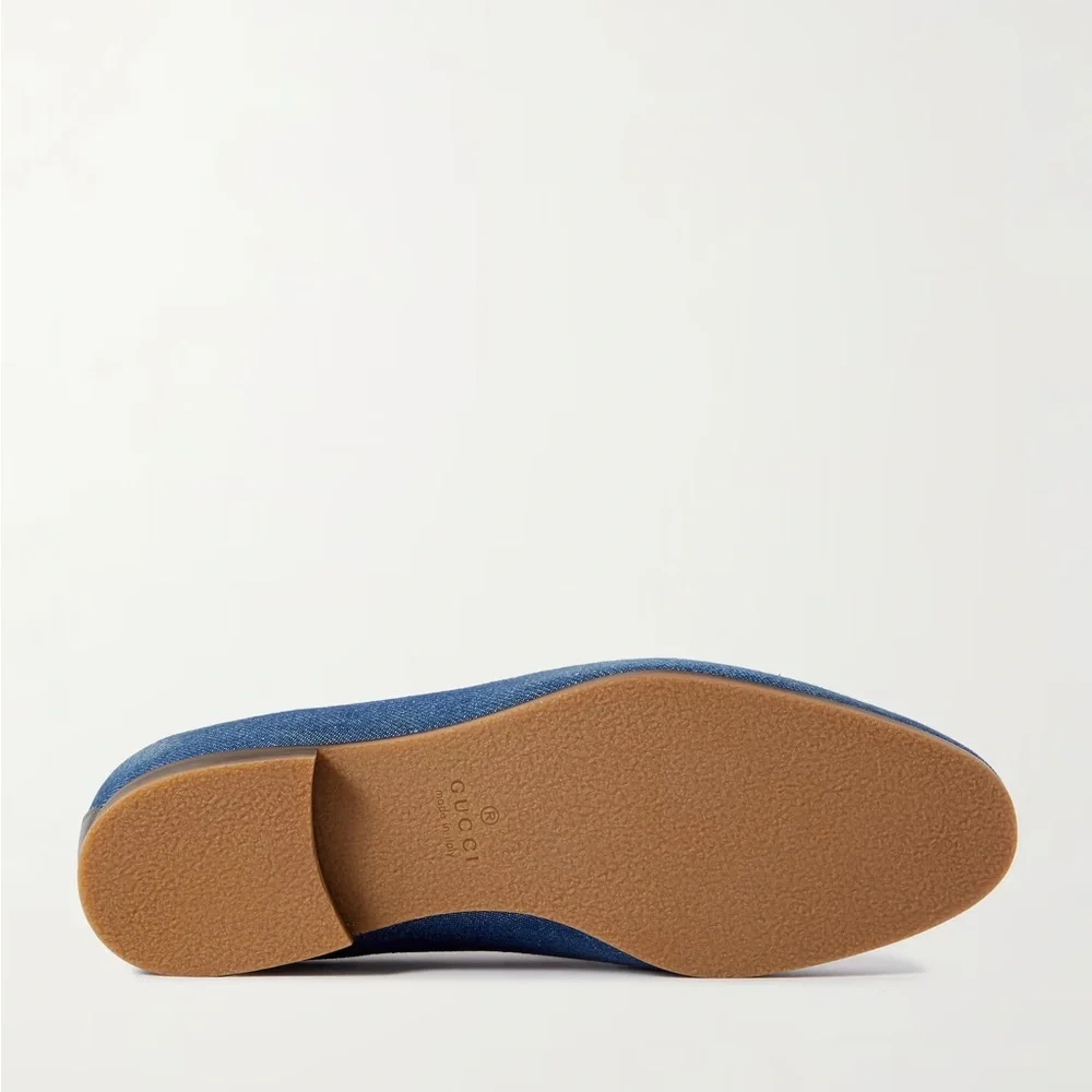 Gucci Blue Denim Horsebit Loafers with Green and Red Web